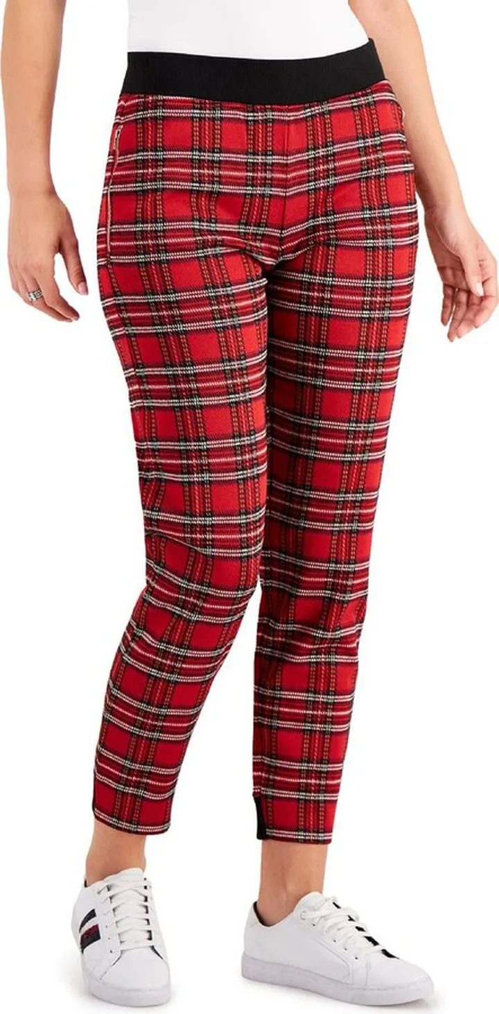 Womens Plaid Pull On Skinny Pants