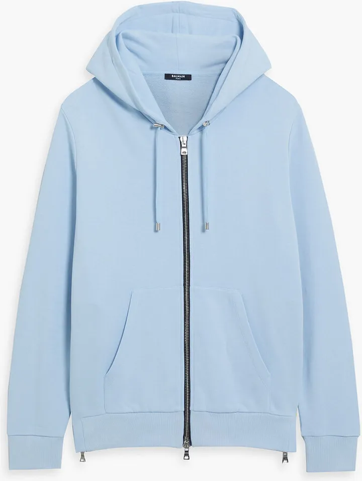 Printed French cotton-terry zip-up hoodie