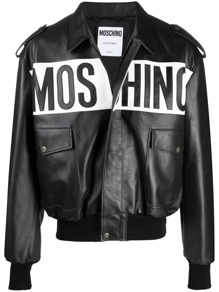 Logo-Print Leather Jacket