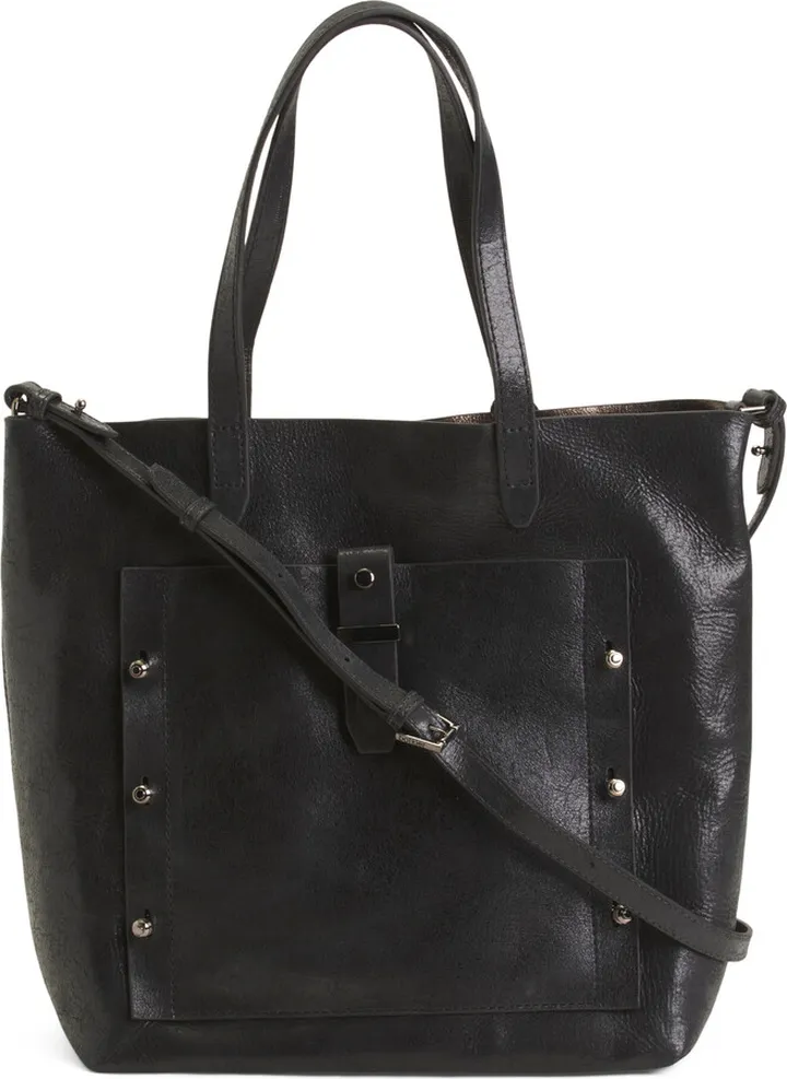 Leather Warren Front Pocket Tote With Shoulder Strap