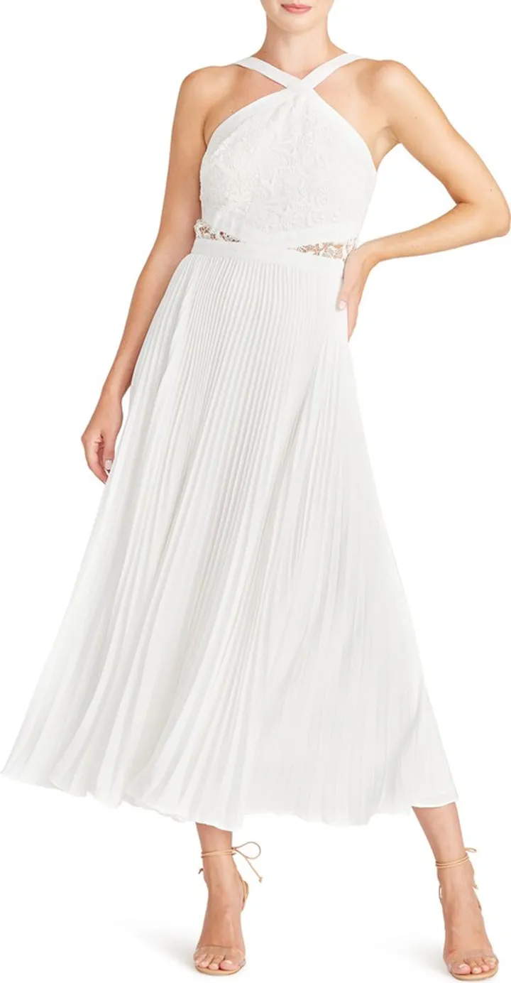 Halter Neck Pleated Cocktail Midi Dress