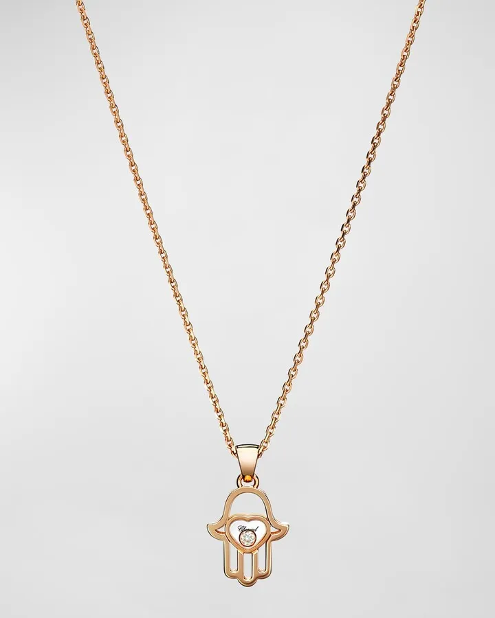 18K Rose Gold Icons Diamond Hamsa Pendant Necklace