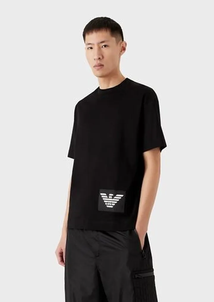 Mercerised-jersey T-shirt with contrasting eagle patch