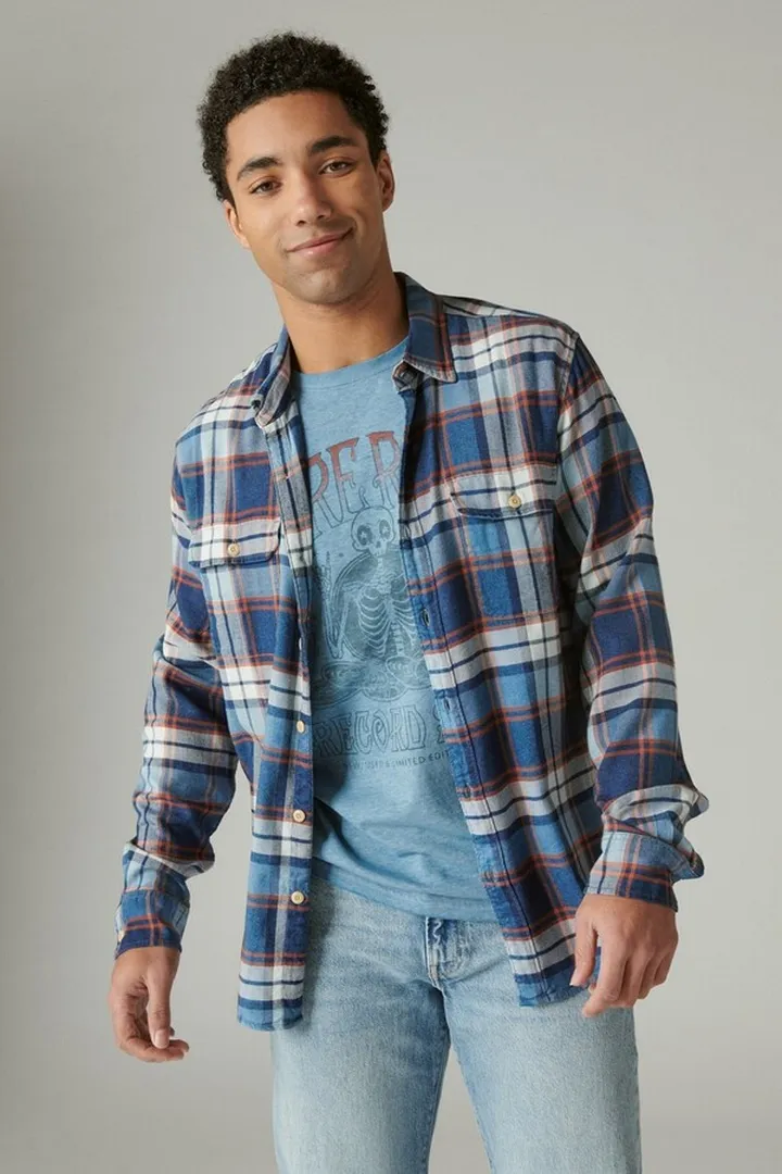 Plaid Indigo Long Sleeve Workwear Shirt