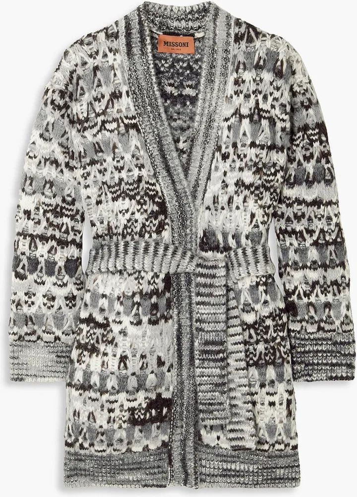 Belted intarsia-knit alpaca-blend cardigan