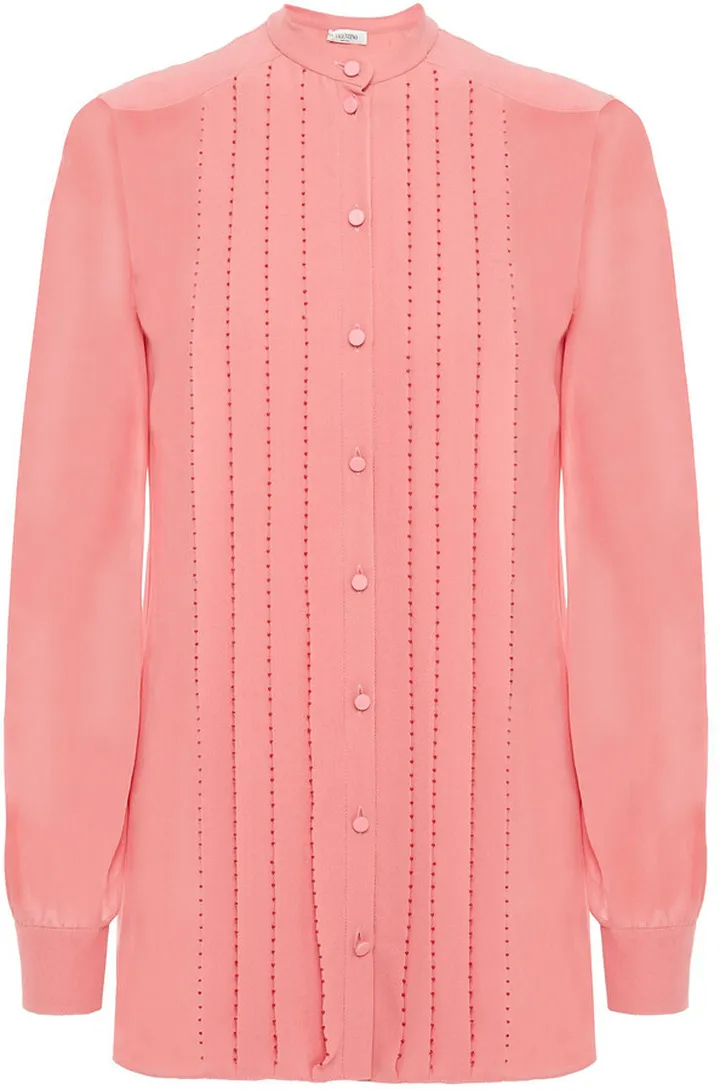 Bead-embellished pintucked silk-chiffon shirt