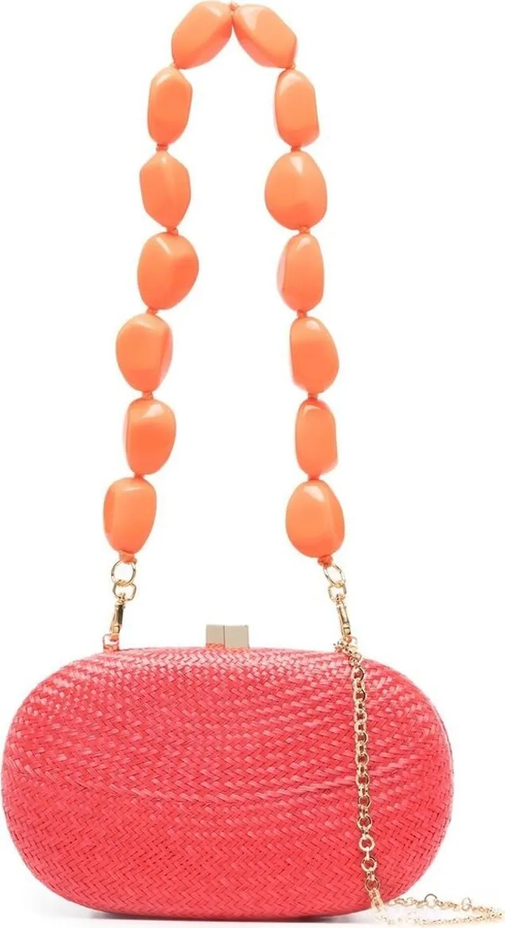 Beaded-Strap Weaved Shoulder Bag