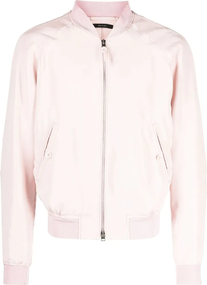 Pearl Pink Habotai Silk Bomber Jacket