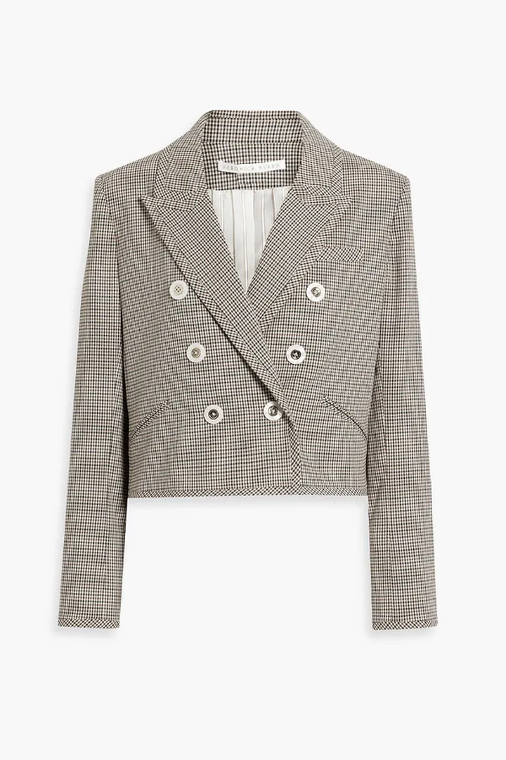 Nevis cropped double-breasted houndstooth tweed blazer