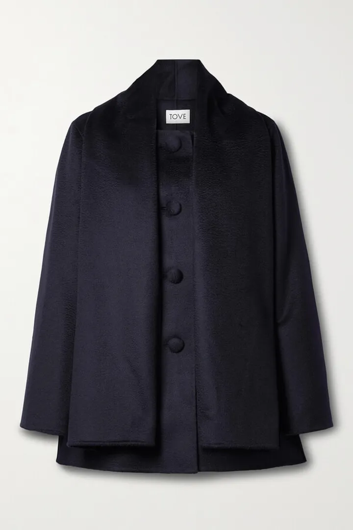 TOVE - Roma Scarf-detailed Wool-blend Coat - Blue