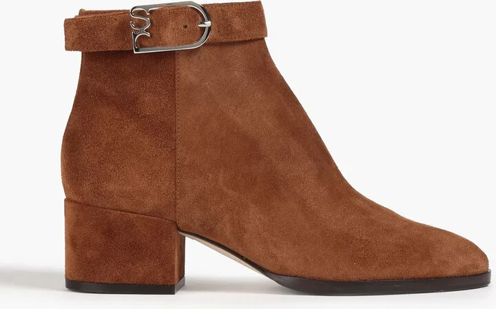 Buckled suede ankle boots