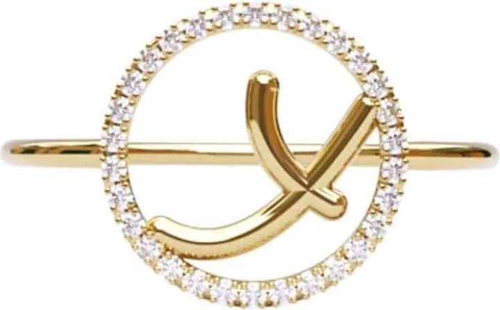 18kt yellow gold diamond circle Y initial ring