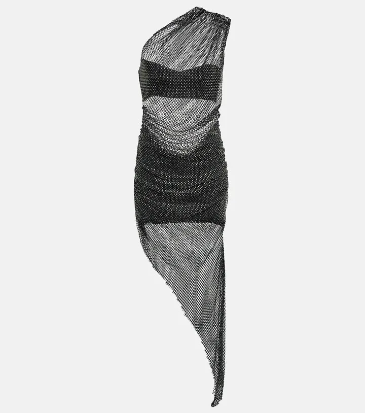 Crystal-embellished mesh midi dress