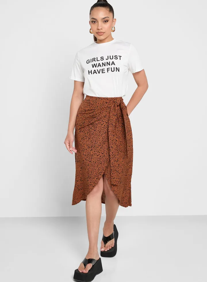 Graphic T-Shirt And Wrap Skirt Set
