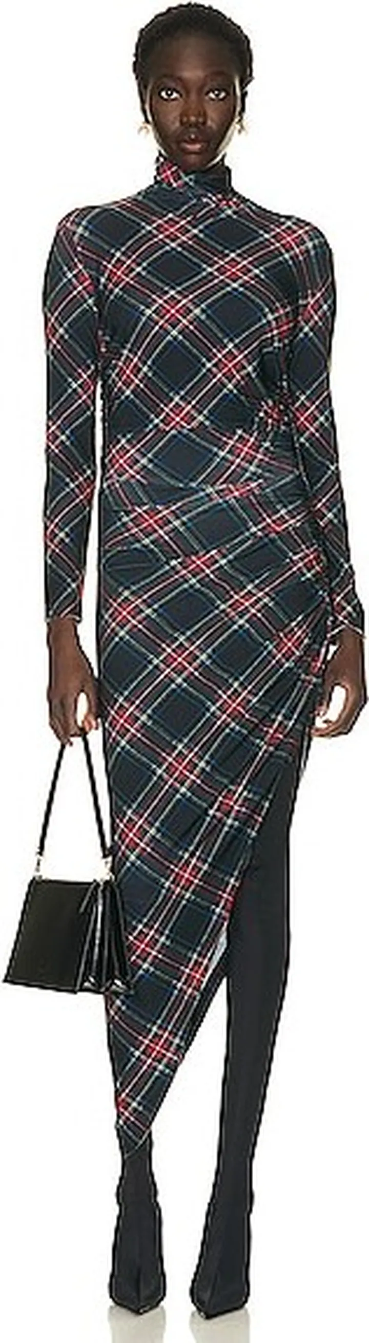 Norma Kamali Long Sleeve Turtleneck Side Drape Gown in Black