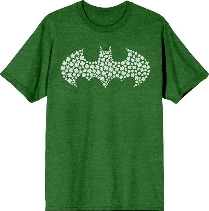 Batman Four Leaf Clover Pattern Batman Logo Crew Neck Short Sleeve Green Men’s T-shirt-3XL