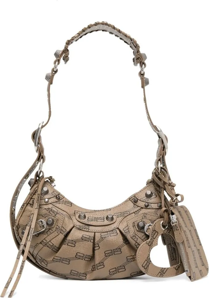 Brown Le Cagole XS Monogram Leather Shoulder Bag