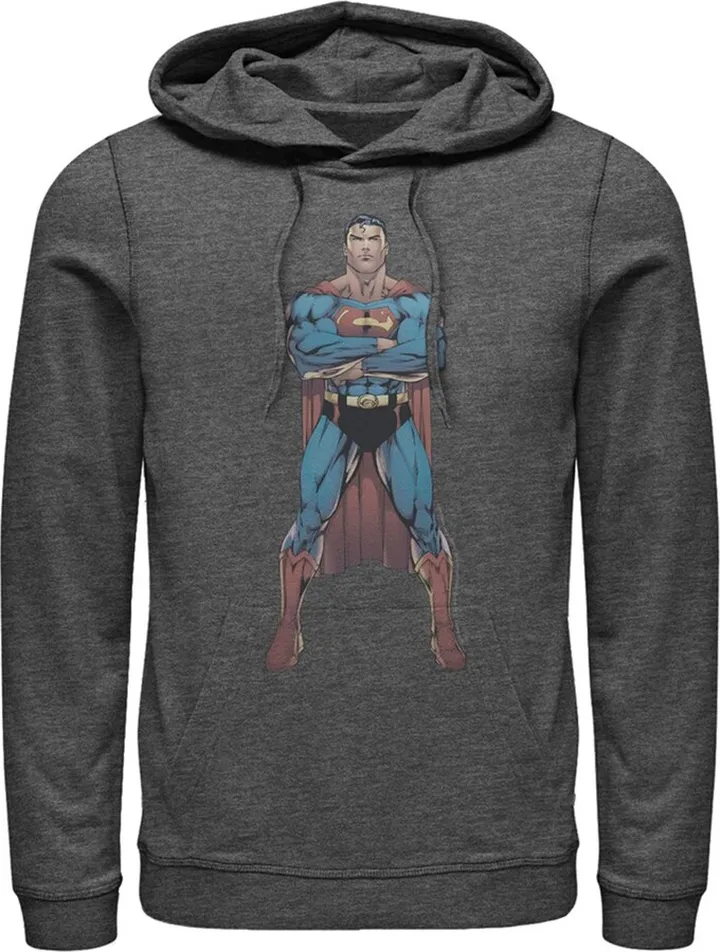 Men's Superman Bold Hero Pose Pull Over Hoodie - Charcoal Heather - Medium