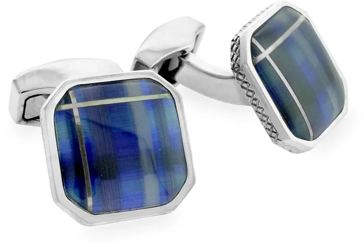 Square Blue Plaid Glass Cuff Links