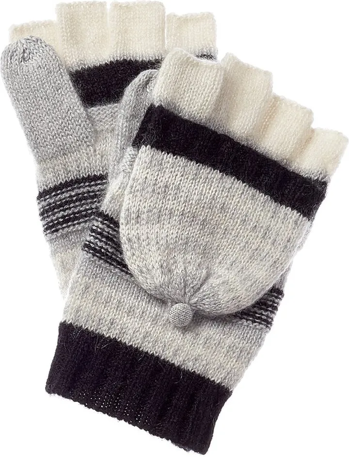 Qi Cashmere Stripe Pop-Top Cashmere Gloves