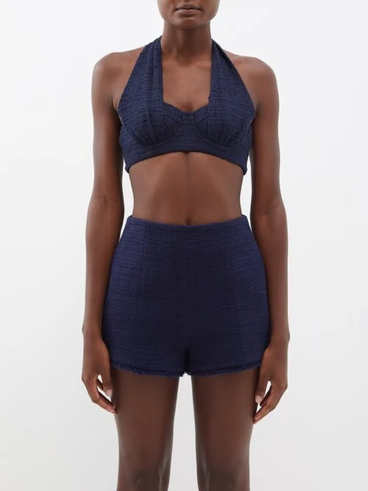 High Tide Halterneck Tweed Bra Top