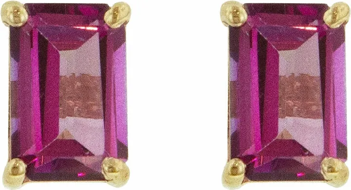 Emerald Cut Pink Topaz Yellow Gold Stud Earrings