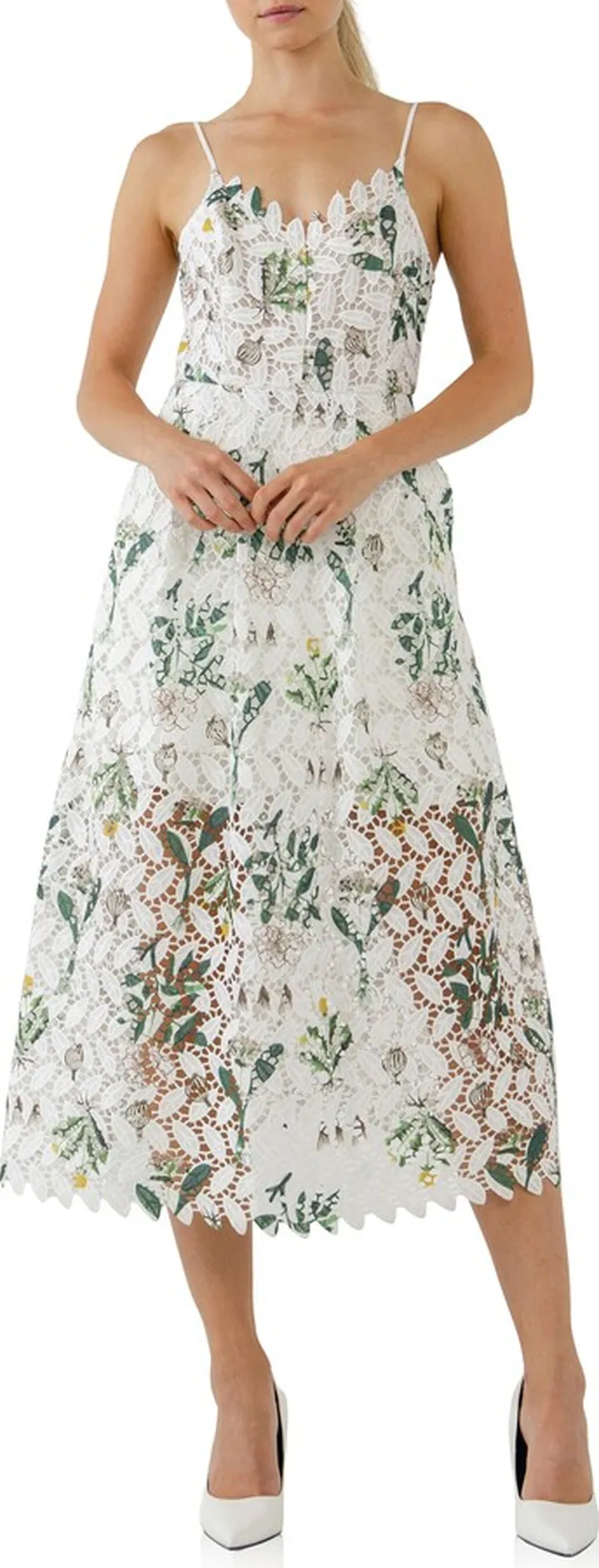 Floral Print Lace Midi Dress