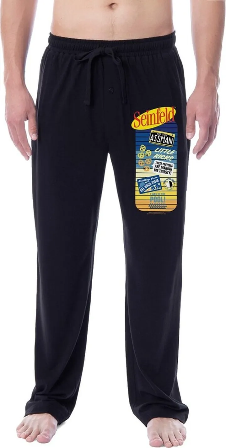 Seinfeld Mens' TV Show Sayings Funny Little Kicks Sleep Pajama Pants (Large) Black
