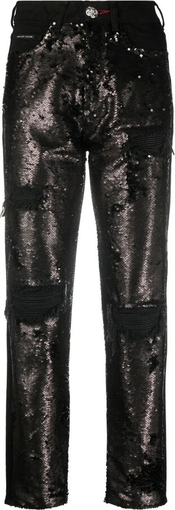 Sequin-Embellished High-Waisted Jeans