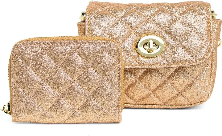 Boxed Quilted Glitter Crossbody Bag & Pouch