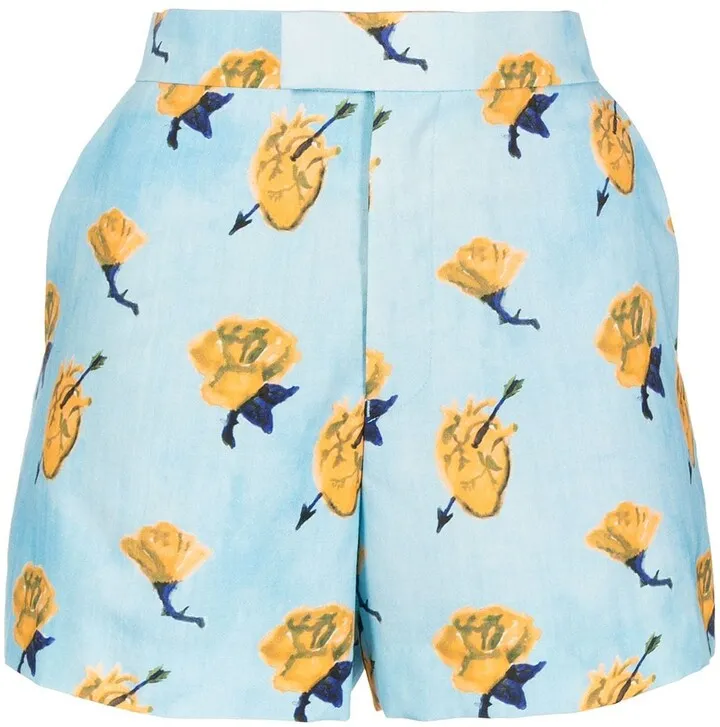 Wool Floral-Print Shorts