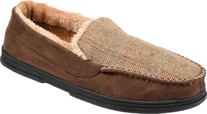 Vance Co. Winston Moccasin Slippers (Brown Fabric) Men's Shoes
