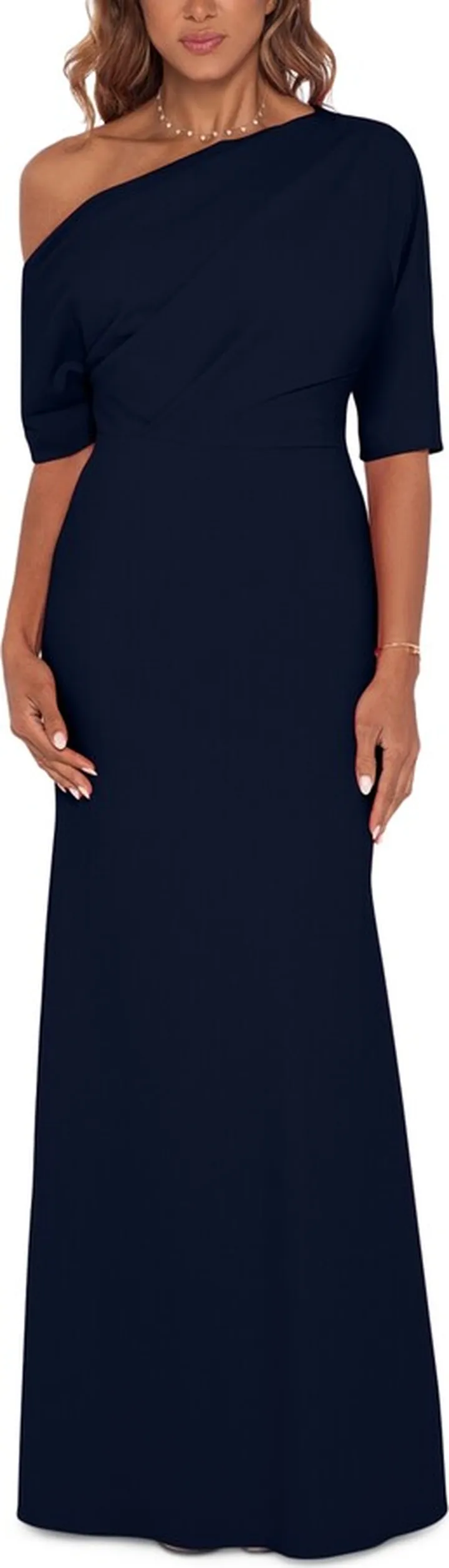 Betsy & Adam Off-the-Shoulder Scuba Gown