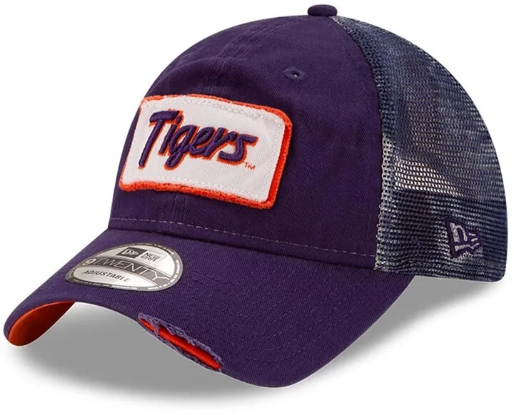 Men's New Era Purple Clemson Tigers Frayed Patch 9Twenty Trucker Adjustable Hat