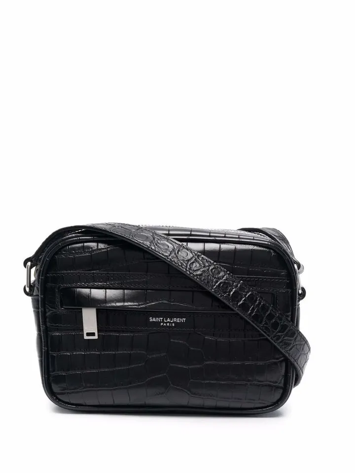 Crocodile-Effect Leather Shoulder Bag