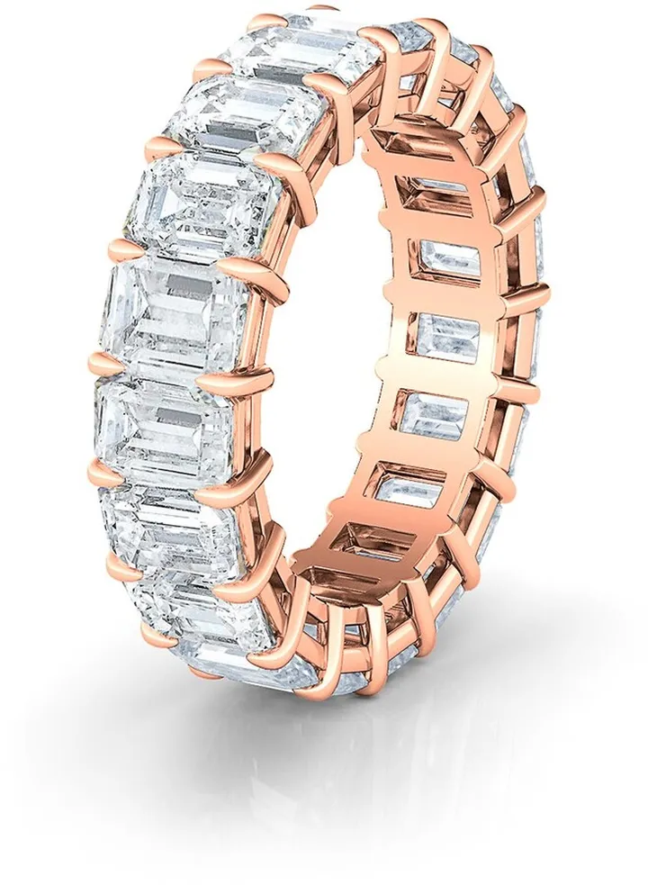 Emerald Cut 6.60ct tw Lab Created Diamond 18K Gold Eternity Band