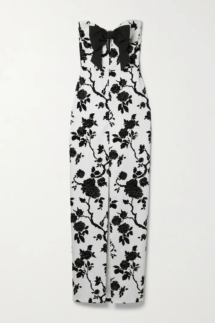 RASARIO - Strapless Bow-detailed Cutout Floral-jacquard Gown - Black