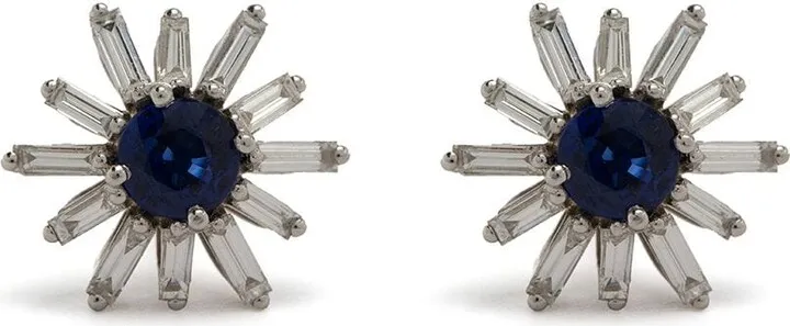 18kt white gold Flower sapphire and diamond stud earrings