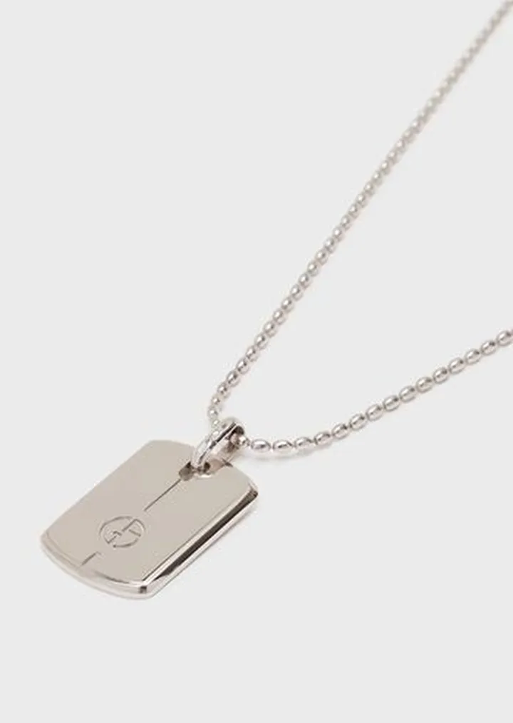 Silver necklace with logo plate