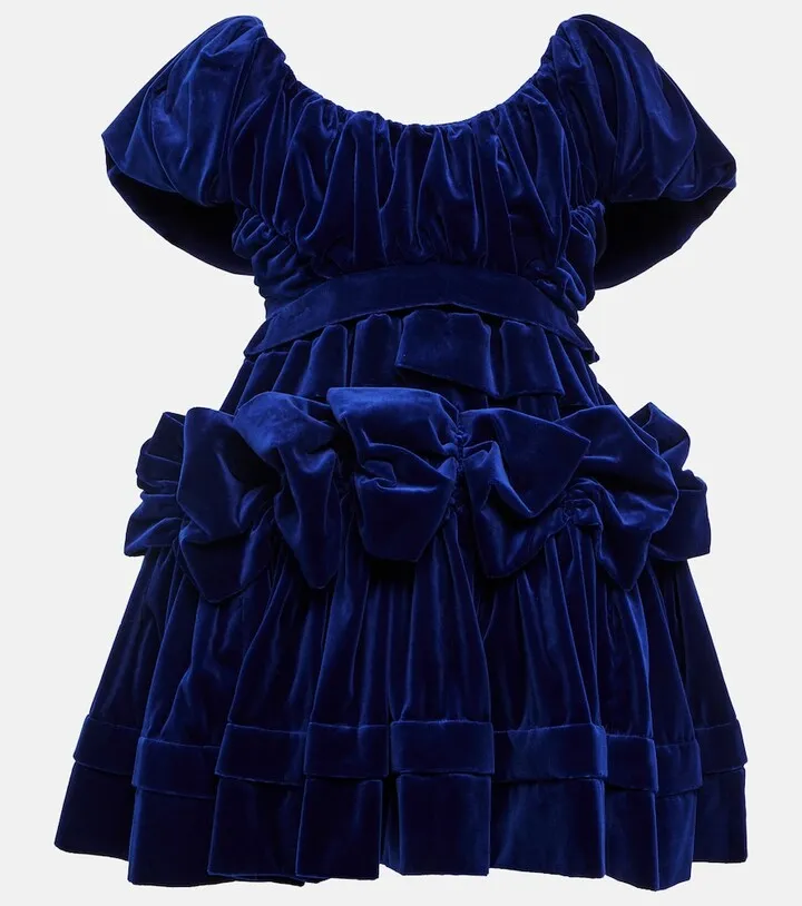 Puff-sleeve velvet minidress