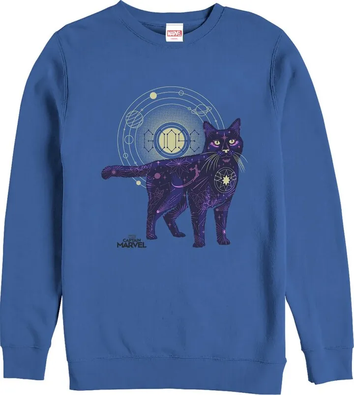 Men's Marvel Captain Marvel Celestial Goose Cat Sweatshirt - Royal Blue - Large
