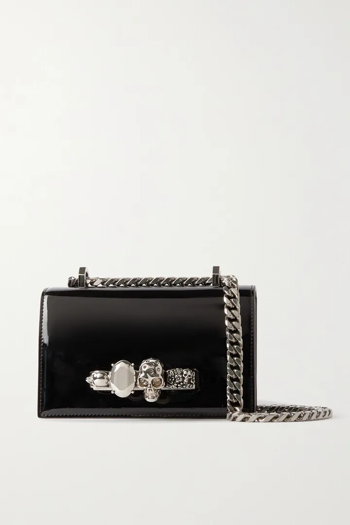 Alexander McQueen - Embellished Patent-leather Shoulder Bag - Black