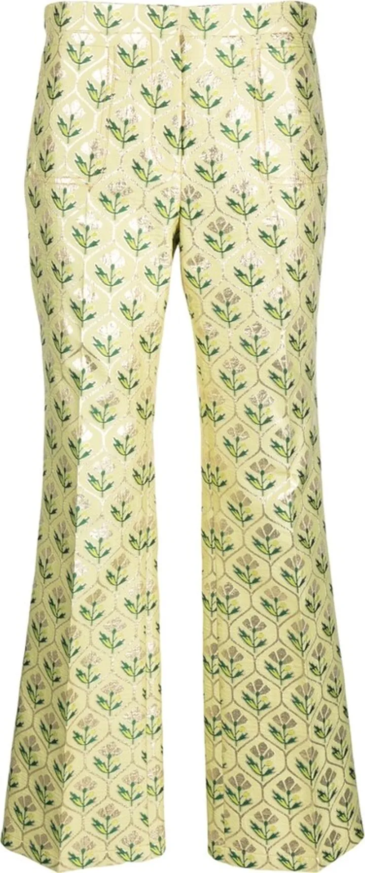 Floral-Jacquard Cropped Flared Trousers