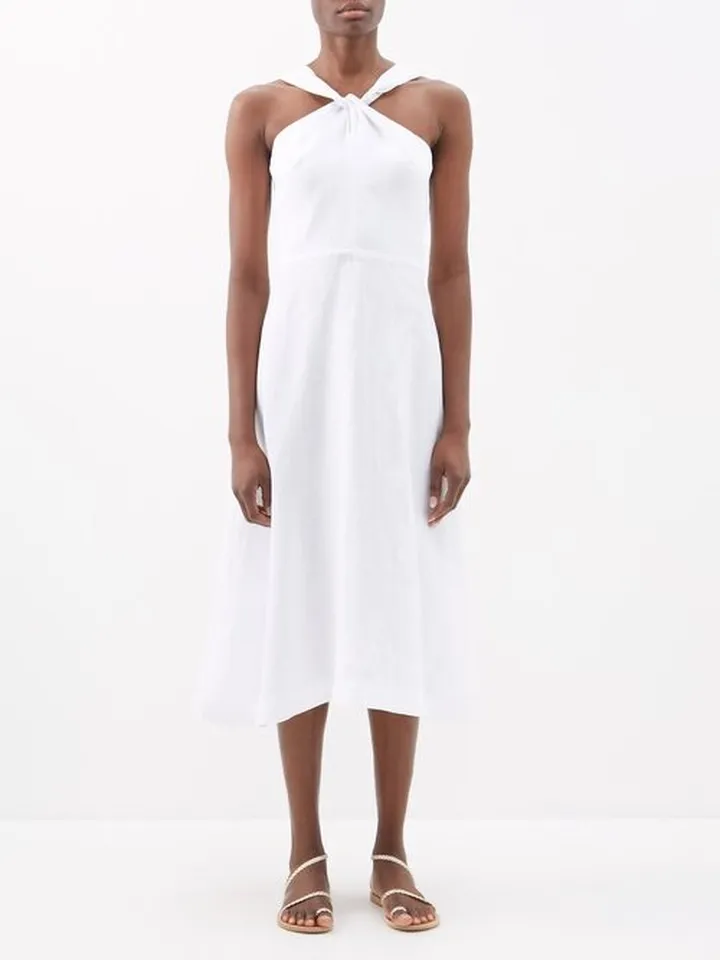 Rebeca Organic-linen Voile Halterneck Midi Dress