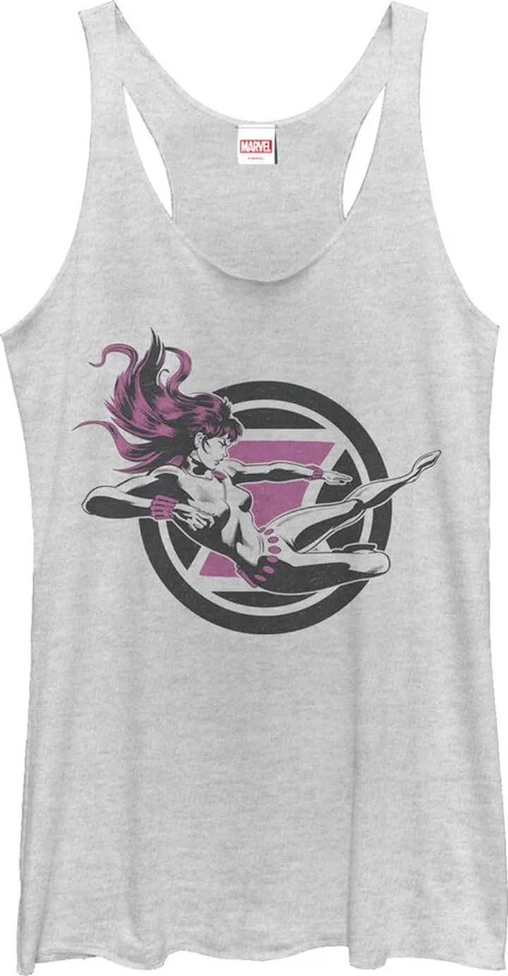 Women's Marvel Black Widow Flying Kick Racerback Tank Top - White Heather - Small