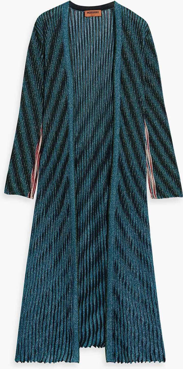 Striped metallic crochet-knit cardigan