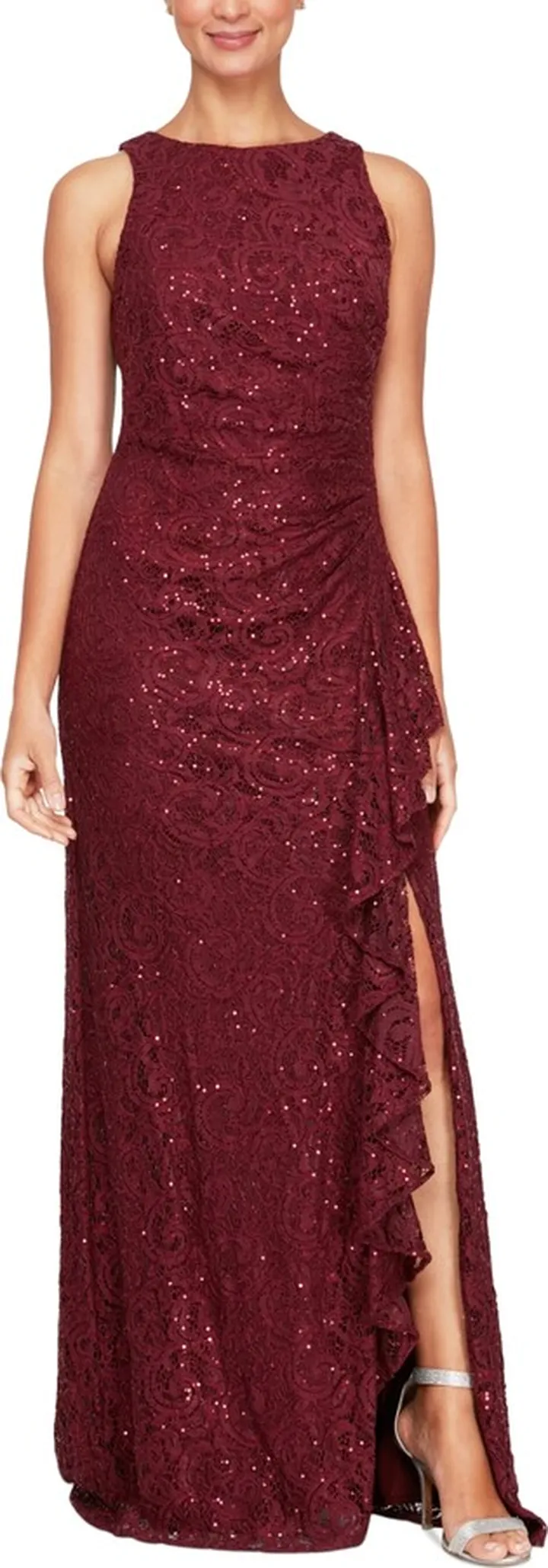 Alex Evenings Sequin Lace Cascading Ruffle Gown