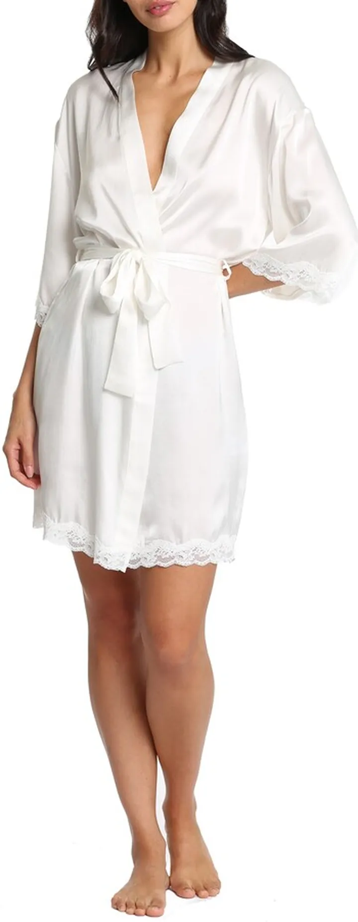 Camille Lace Trim Silk Short Robe