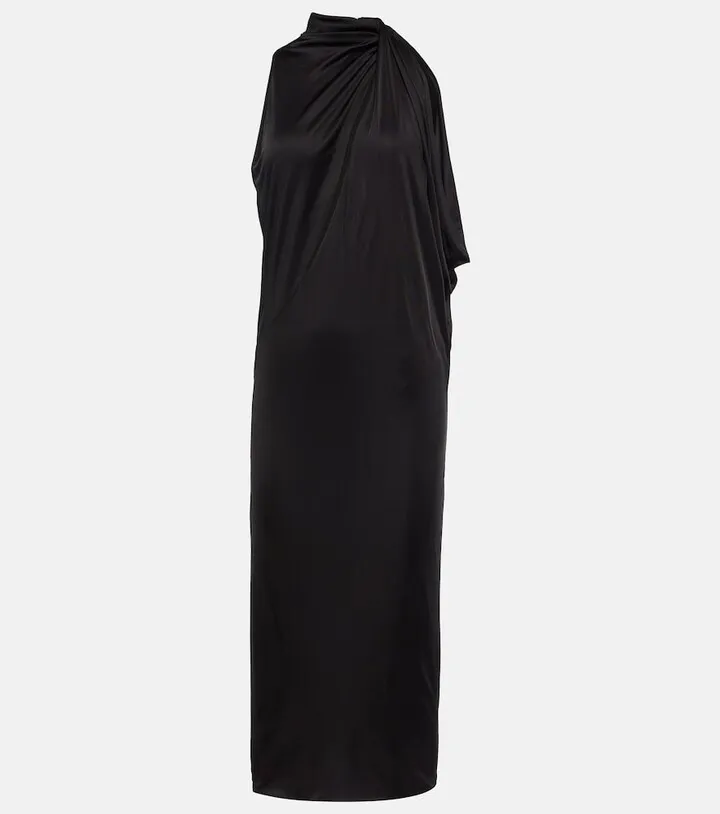 Cutout turtleneck satin midi dress
