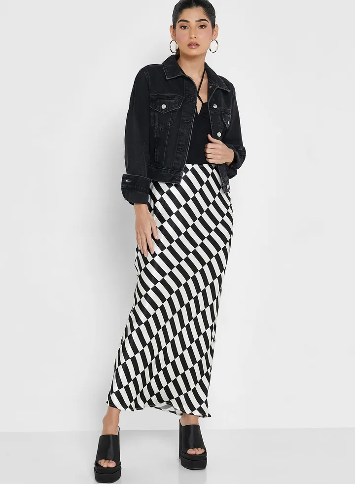 Printed High Waist Maxi Skirt